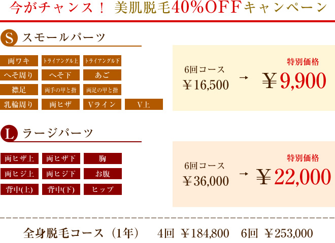 今がチャンス！美肌脱毛40％OFFキャンペーン